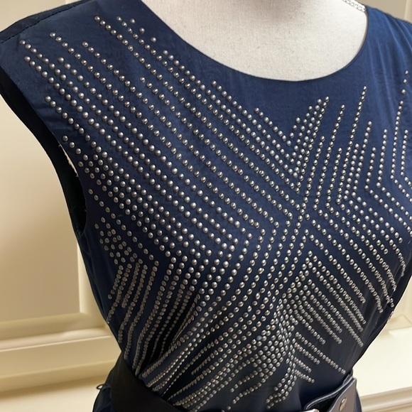 Limited Edition 2010 BCBGMaxAzria Runway Studded Navy Belted Sheath Asymmetrical - Picture 5 of 15